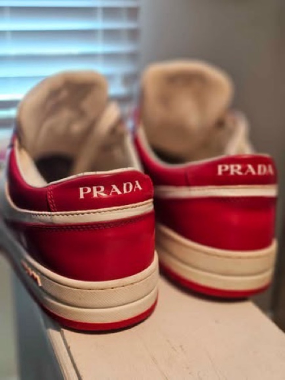 Prada White and Red Low-Top Sneakers - Picture 4 of 5